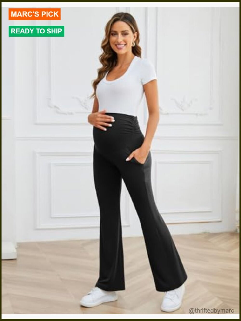 Maternity Flare Pants Stretchy Bootcut Lounge Casual Pregnancy Pants - Picture 2 of 7